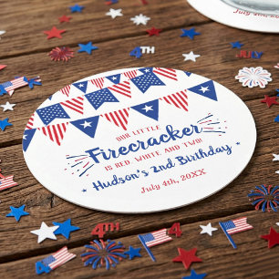 Red, White & Two! 4th Of July 2nd Birthday Party Round Paper Coaster
