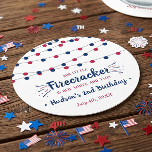 Red, White & Two! 4th Of July 2nd Birthday Party Round Paper Coaster