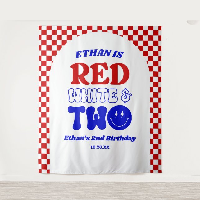 Red White & Two 4th of July 2nd Birthday Party Tapestry (Front)