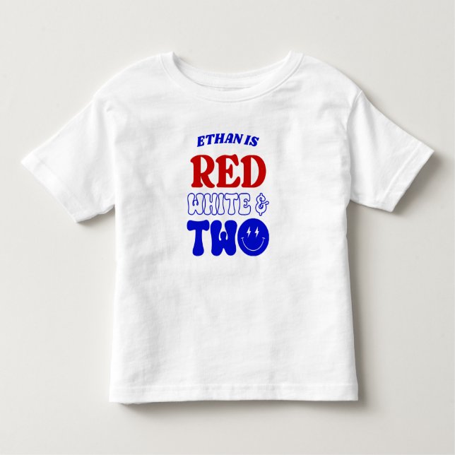 Red White & Two 4th of July 2nd Birthday Party Toddler T-Shirt (Front)