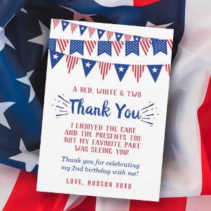 Red, White & Two 4th Of July 2nd Birthday Thank You Card
