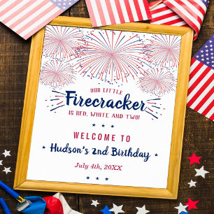Red, White & Two! 4th Of July 2nd Birthday Welcome Poster
