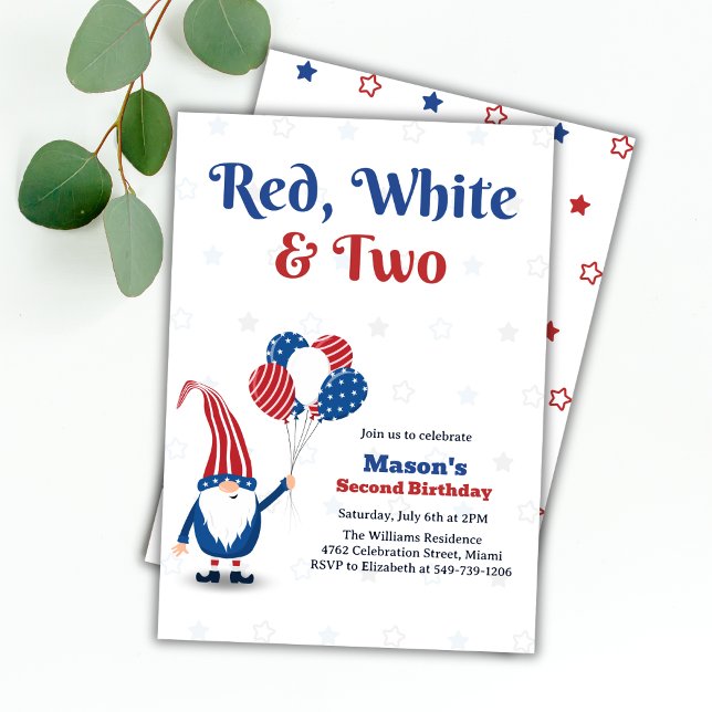 Red, White & Two 4th Of July Kids 2nd Birthday Invitation (Creator Uploaded)