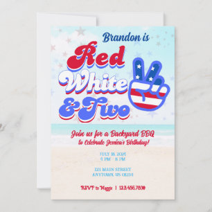 Red White & Two Birthday Invitations 4th of July
