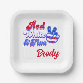 Red White & Two Custom 2nd Birthday Paper Plates