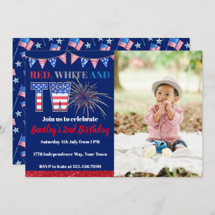 Red White & TWO Firecracker Birthday Invitation