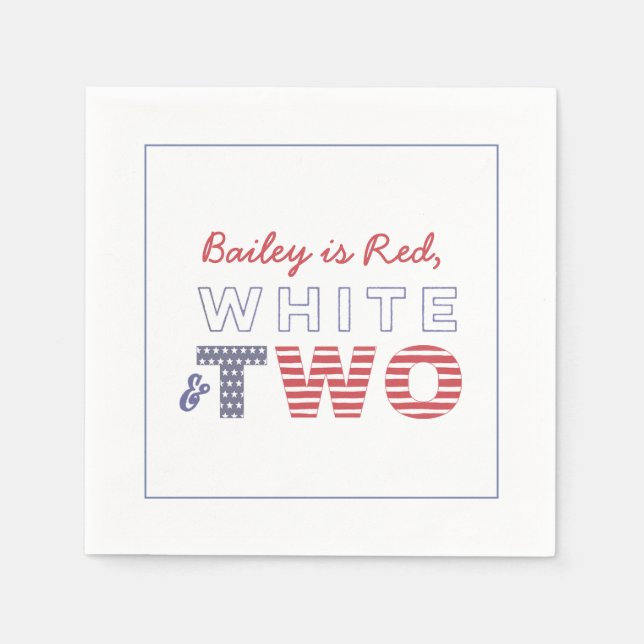 Red White TWO Independence Day 2nd Birthday Party Napkin (Front)