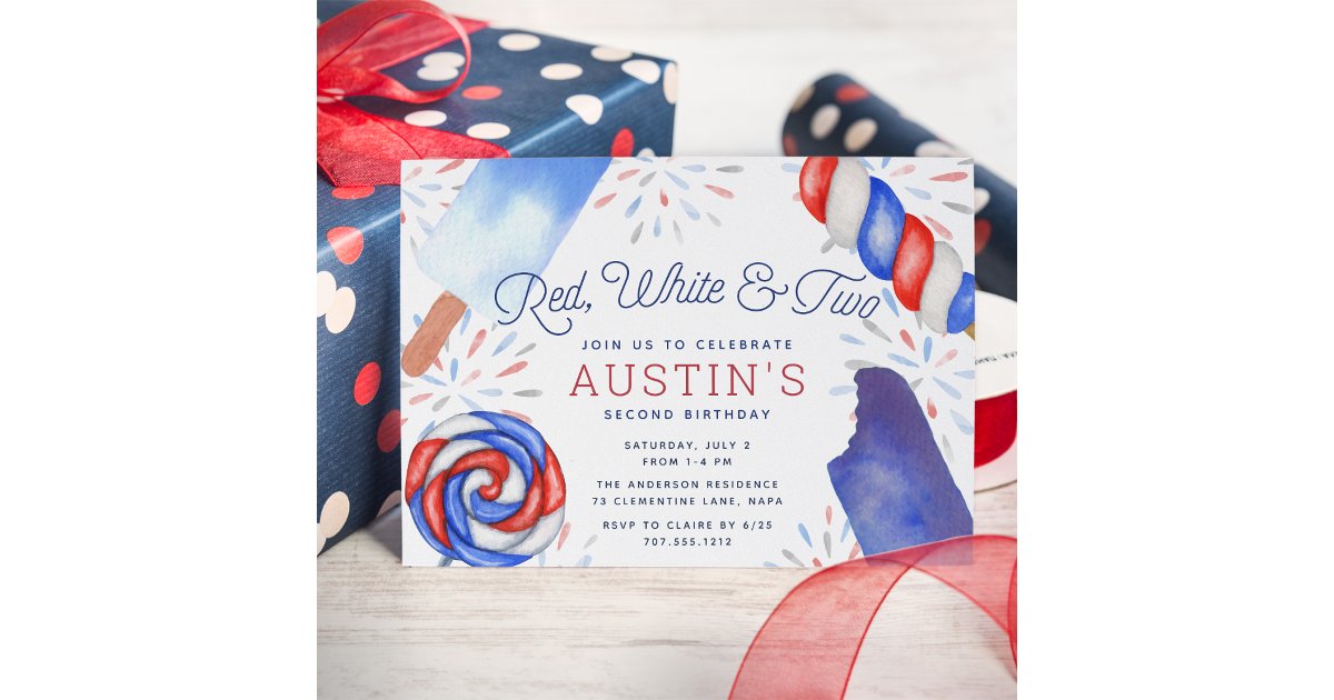 Red, White & Two | Kids Second Birthday Party Invitation | Zazzle