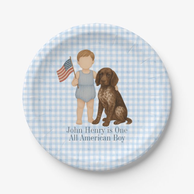 Red White Two - One All American Boy Paper Plates (Front)