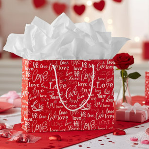 Red & White Typography "Love" Pattern Valentine's Large Gift Bag