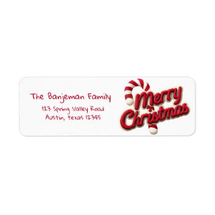 Red & White Typography Merry Christmas Return Address Label