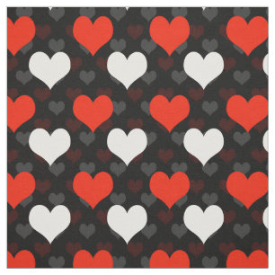 Red White Valentine Love Hearts Black Fabric