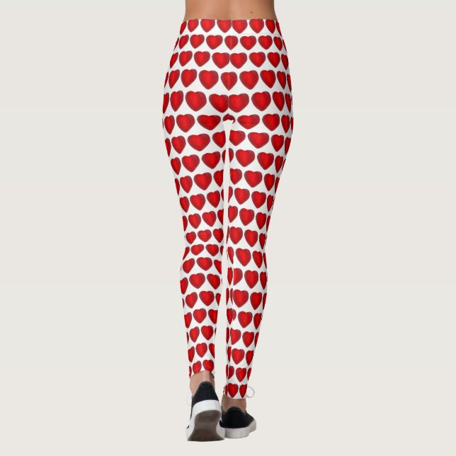 Red White Valentine's Day Candy Heart Love Pattern Leggings (Back)