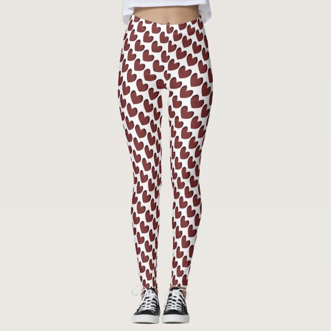 Red & white Valentine's Day Heart Pattern  Leggings (Front)