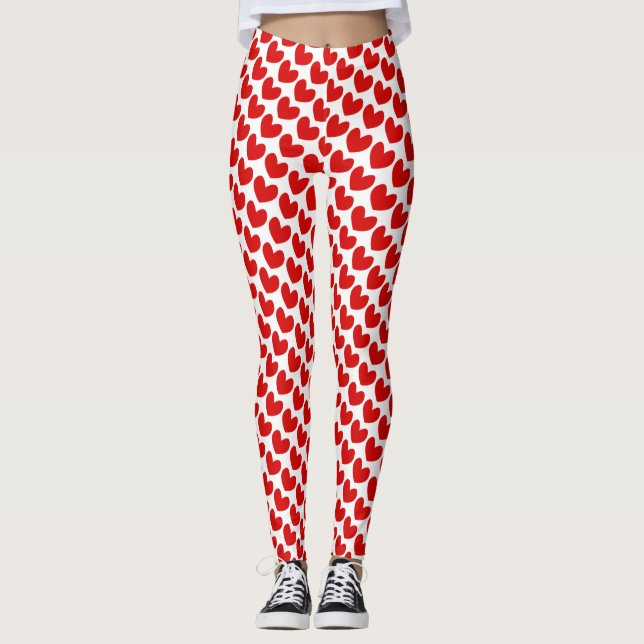 Red & white Valentine's Day Heart Pattern  Leggings (Front)