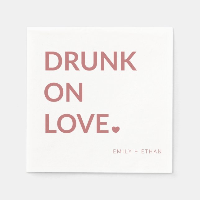 Red White Valentine's Drunk on Love Wedding Napkin (Front)