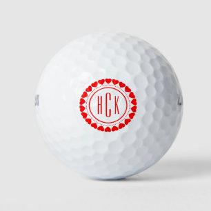 Red & White Valentines Hearts 2 Golf Balls