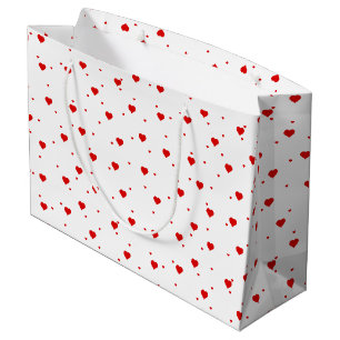 Red White Valentines Hearts Pattern Large Gift Bag