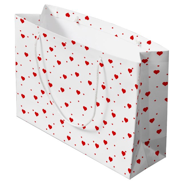 Red White Valentines Hearts Pattern Large Gift Bag (Back Angled)