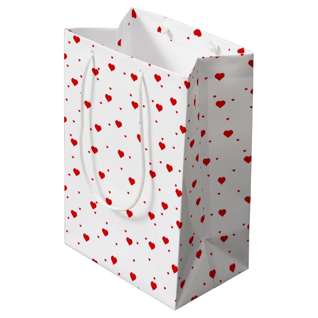 Red White Valentines Hearts Pattern Medium Gift Bag (Back Angled)