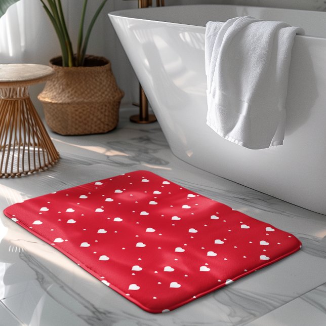 Red & White Valentines Hearts Seamless Pattern Bath Mat (Creator Uploaded)