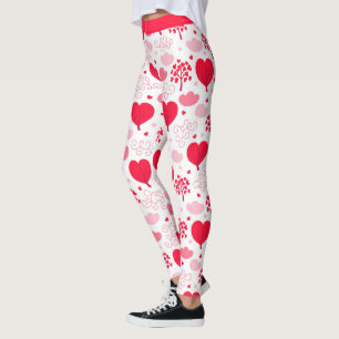 Red & white Valentine's tree shape hearts pattern Leggings