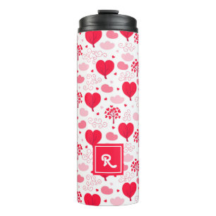Red & white Valentine's tree shape hearts pattern Thermal Tumbler
