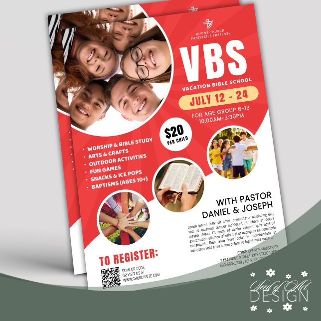 Red & White VBS Vacation Bible School Church Youth Flyer (Creator Uploaded)