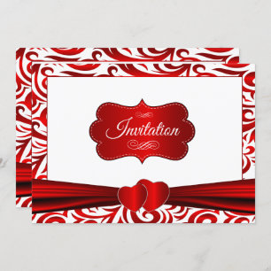 Red & White Verder Swirl Pattern Design Invitation