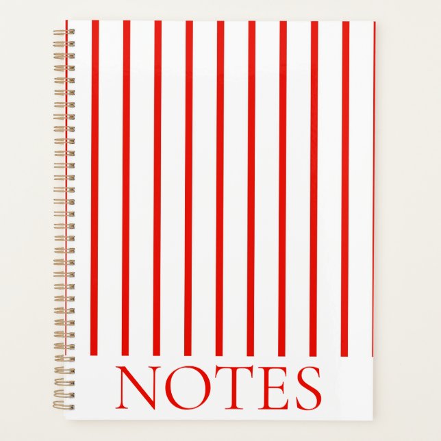 Red & White Vertical Stripe Modern Minimalist  Planner (Front)