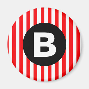 Red White Vertical Stripes Black Monogram Magnet