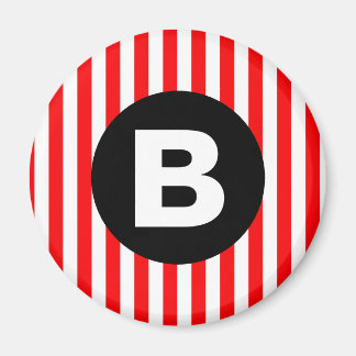 Red White Vertical Stripes Black Monogram Magnet
