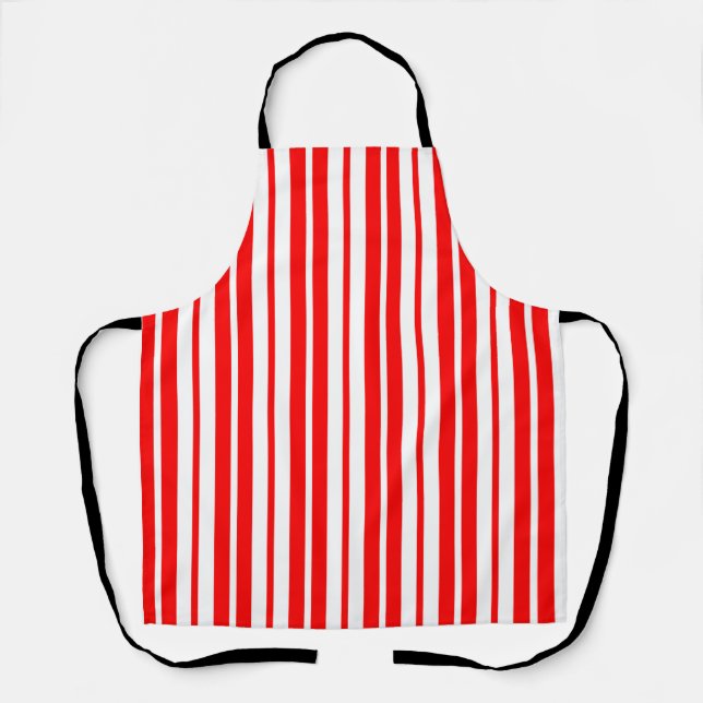 Red White Vertical Stripes Pattern Design Apron (Front)