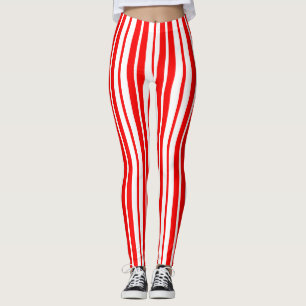 Red White Vertical Stripes Pattern Design Leggings
