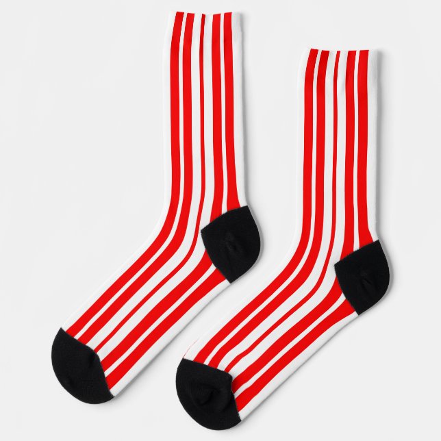 Red White Vertical Stripes Pattern Design Socks (Left)
