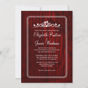 Red & White Vintage Barn Wood Wedding Invitations