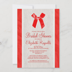 Red White Vintage Bow Linen Bridal Shower Invites