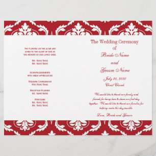 Red White Vintage Damask Wedding Program