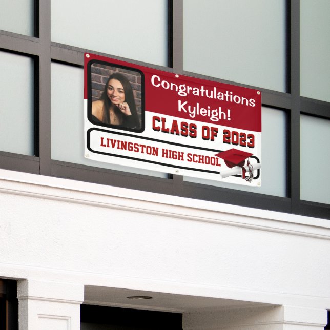 Red & White Vinyl Graduation Banner (Outside Building)