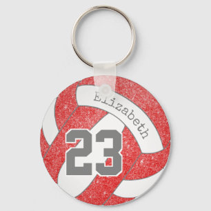 red white volleyball bag tag w jersey number key ring