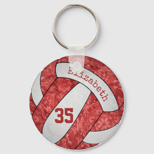 red white volleyball keychain w name jersey number
