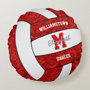Red white volleyball team colours girls sports  round cushion
