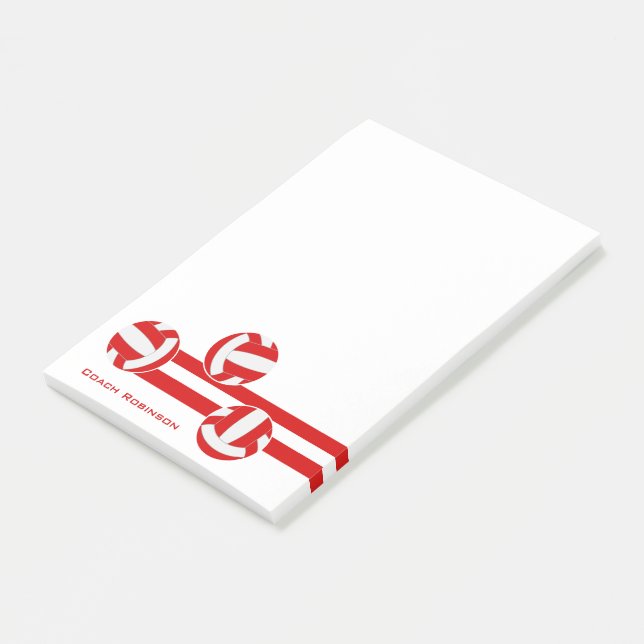 red white volleyballs custom coach name post-it notes (Angled)