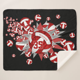 red white volleyballs stars girls custom name sherpa blanket
