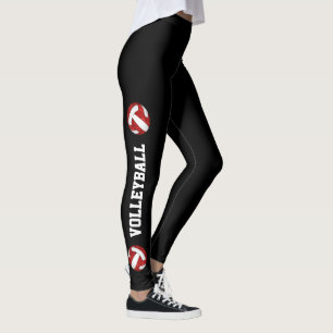 red white volleyballs text up leg girls' leggings