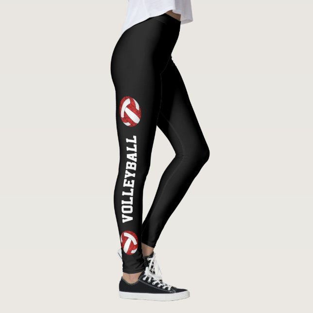 red white volleyballs text up leg girls' leggings (Right)