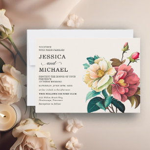 Red White Watercolor Floral Wedding Invitation