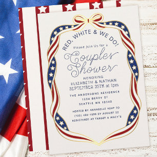 Red White & We Do Ribbon Wedding Couples Shower Invitation
