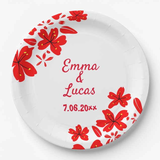 Red & White Wedding Dinner Paper Plate (Front)