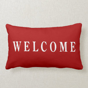 Red White Welcome Nautical Stripes Lumbar Cushion